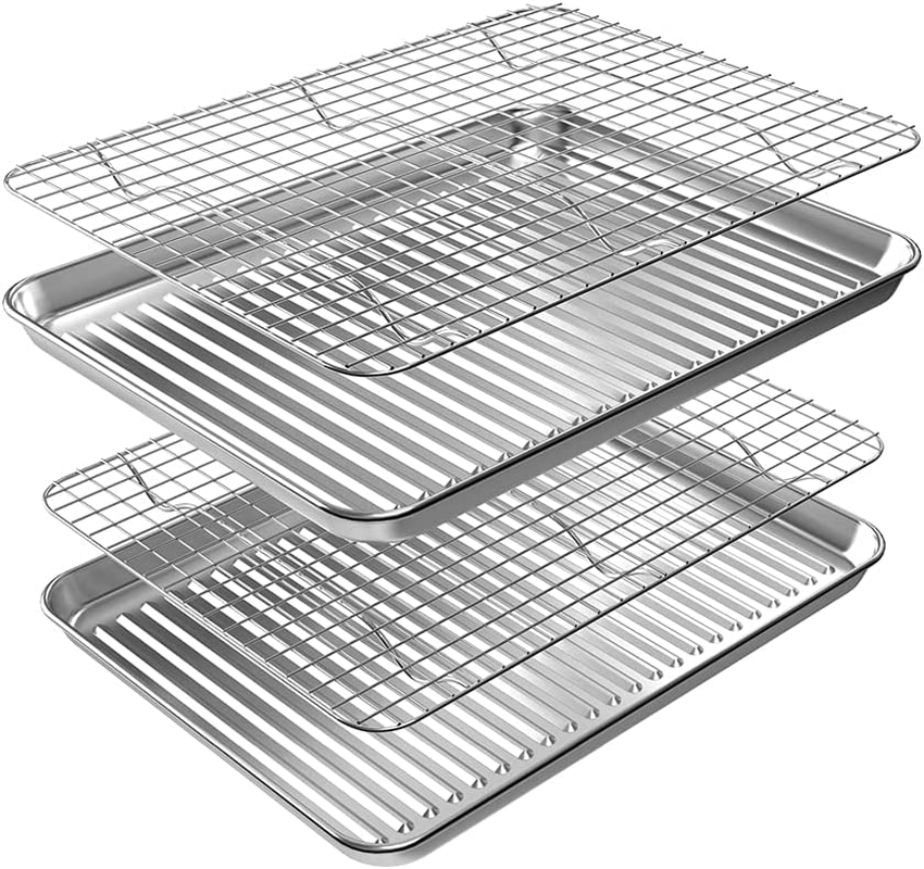 ROTTAY Quarter Baking Sheet Pan with Wire Rack Set [2 Pans + 2 Racks], Stainless
