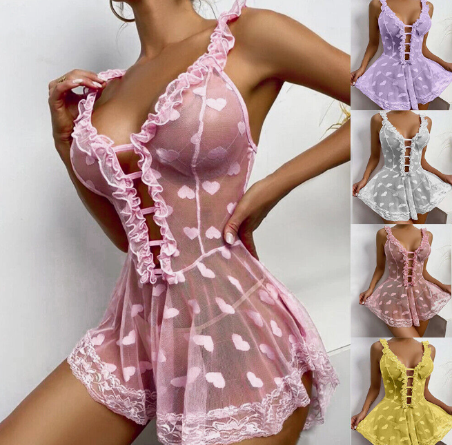 Sexy Women Mesh Sheer Lingerie See-through Nightdress Babydoll Sleepwear Pajamas